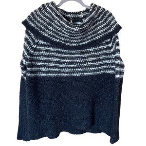 Free People Engineer Stripe Black & White Cowl Neck Wool Blend Sweater, Size L